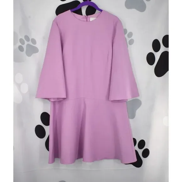 600 E Valentino NWT Wool and Silk Blend Mini Dress Flute Hem Bell Sleeves Lavend - Picture 3 of 9